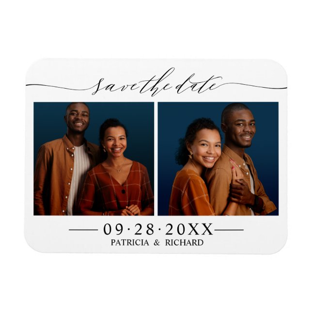Ímã Chic Script Casamento Save The Date 2 Colagem de F (Horizontal)