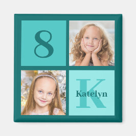 Imã Chic Teal Birthday Party Custom Photo Collage
