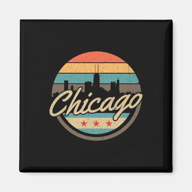 Imã Chicago Flag Skyline Vintage Illinois Usa Souvenir (Frente)
