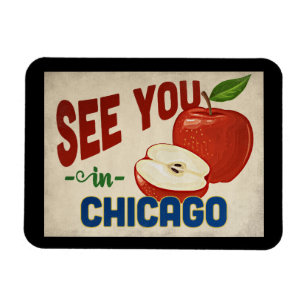 Ímã Chicago Illinois Apple - Vintage Travel