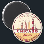 Imã Chicago Illinois City Skyline Emblem<br><div class="desc">Design de arte colorida e minimalista de Chicago,  com monumentos e marcos da cidade em Illinois.</div>