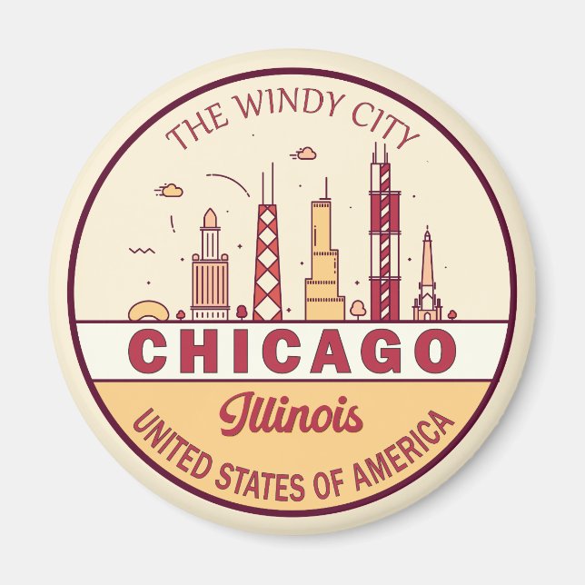Imã Chicago Illinois City Skyline Emblem (Frente)