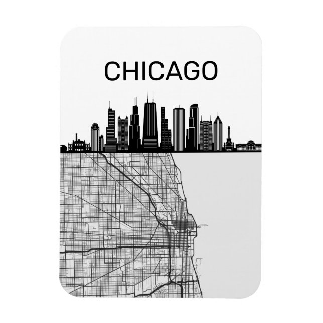 Ímã Chicago Illinois City Skyline with Map (Vertical)