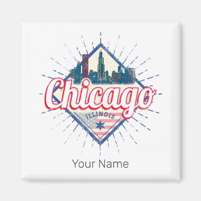 Imã Chicago Illinois Estados Unidos Retro Skyline EUA (Frente)
