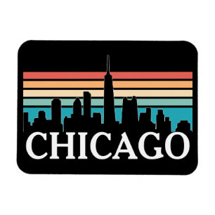 Ímã Chicago Illinois Vintage Retro Sunset Skyline