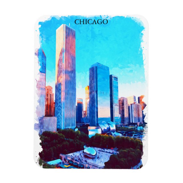 Ímã Chicago Illinois Watercolor Paint Illustration (Vertical)
