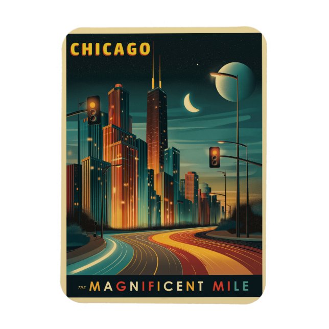 Ímã Chicago Magnífica Mile Vintage (Vertical)