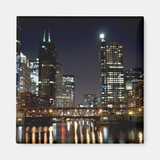 Imã Chicago Skyline e Bridge at Night Magnet