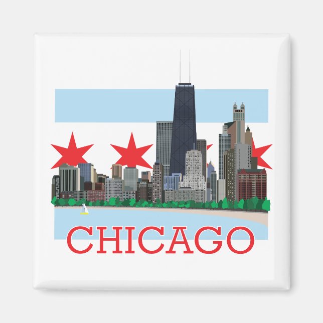 Imã Chicago Skyline e City Flag (Frente)