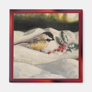 Imã Chick-a-Dee with Mistletoe Folded Card (Blank)