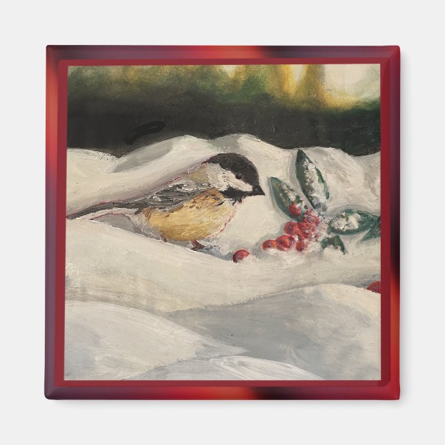 Imã Chick-a-Dee with Mistletoe Folded Card (Blank) (Frente)