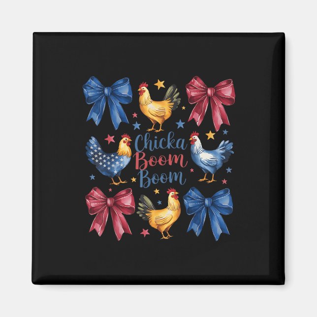 Imã Chicka Boom Boom Funny American Flag Chicken Graph (Frente)