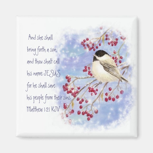 Imã Chickadee de Natal Escritura Baga Nevada (Frente)