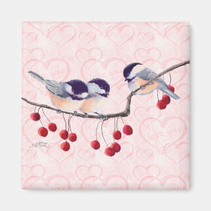 Imã CHICKADEES & BAGAS VERMELHAS por SHARON SHARPE