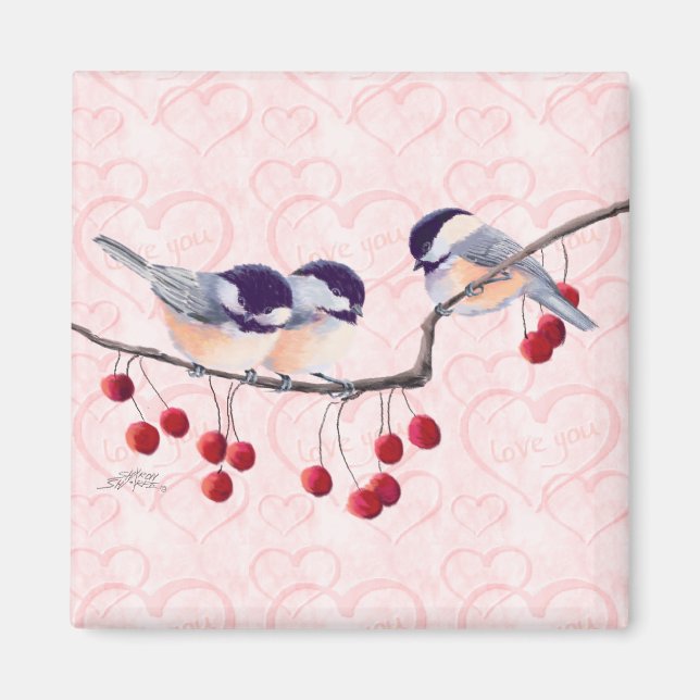 Imã CHICKADEES & RED BERRIES por SHARON SHARPE (Frente)