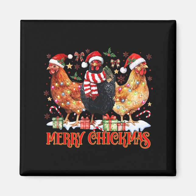 Imã Chicken Christmas Merry Chickmas Santa Claus Hat F (Frente)