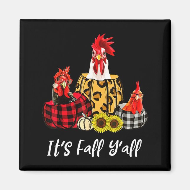 Imã Chicken It's Fall Y'all Leopard Pumpkin Autumn Tha (Frente)