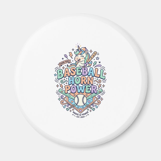 Imã Chifre de Beisebol Unicórnio Poder Kawaii Design V (Frente)
