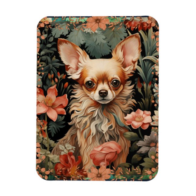 Ímã Chihuahua com Flores no Estilo de William Morris (Vertical)