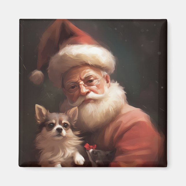 Imã Chihuahua com Papai Noel Natal Festivo (Frente)