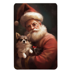 Ímã Chihuahua com Papai Noel Natal Festivo