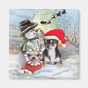Imã Chihuahua com presentes de boneco de neve