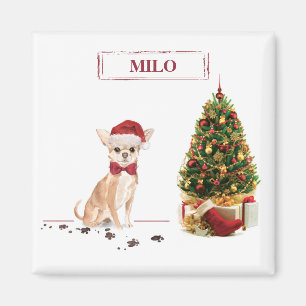 Imã Chihuahua Natal Engraçado Cachorro com Árvore