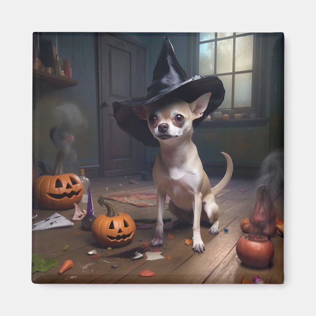 Imã Chihuahua Pumpkins Halloween Scary (Frente)