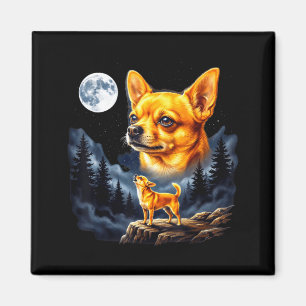 Imã Chihuahua uivando para a lua arte canina vintage