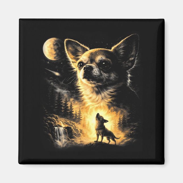 Imã Chihuahua uivando para a lua engraçado peguei esse (Frente)