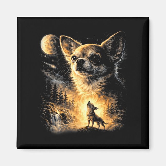 Imã Chihuahua uivando para a lua meme de cachorro retr (Frente)