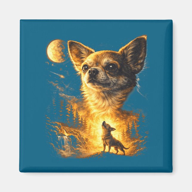 Imã Chihuahua uivando para a lua meme engraçado de chi (Frente)