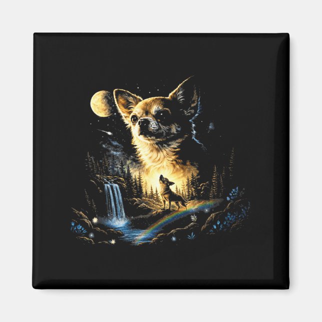 Imã Chihuahua uivando para a lua vintage engraçado (Frente)