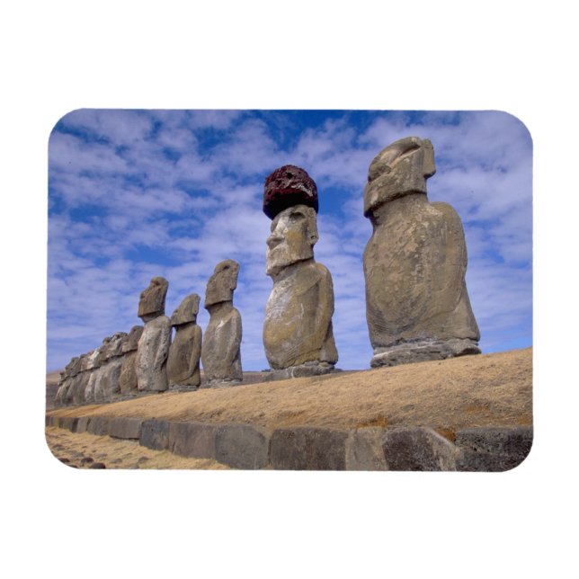 Ímã Chile, Ilha de Páscoa. Os 15 Moais em Ahu (Horizontal)