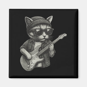 Imã Chill Cat Tocando Violão Rock Música Engraçado T