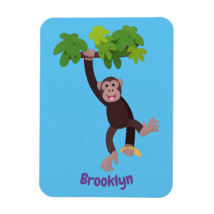 Ímã Chimpanzé bonito na selva pendurada em desenho an