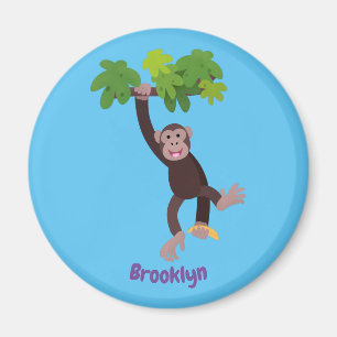 Imã Chimpanzé bonito na selva pendurada em desenho ani
