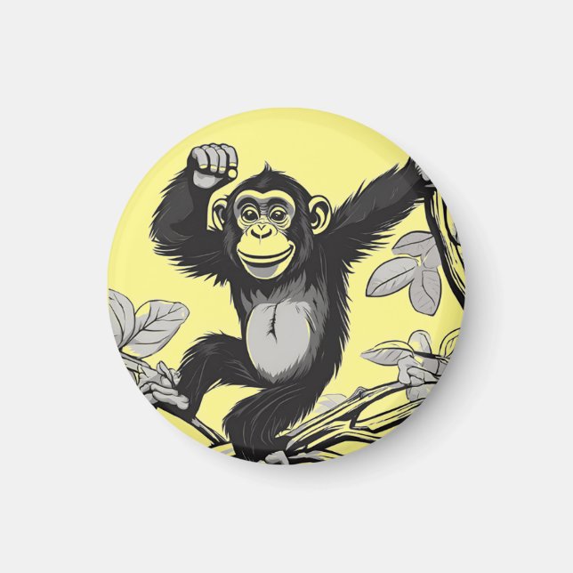 Imã Chimpanzé bonito nas saudações do galho (Frente)