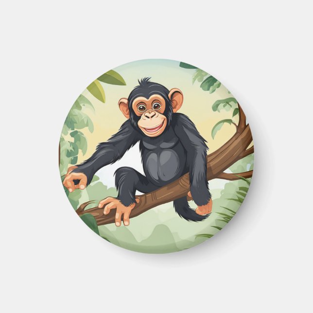 Imã Chimpanzé com a cauda fofa no galho (Frente)
