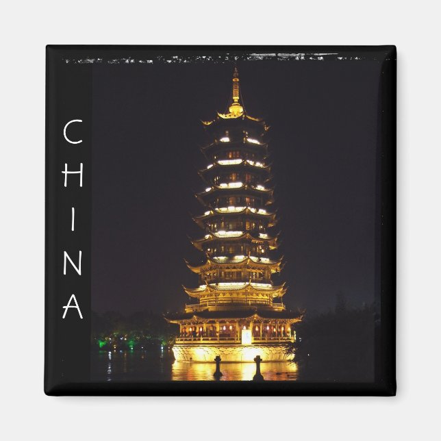Imã China, Guilin Pagoda à noite (Magnet) (Frente)