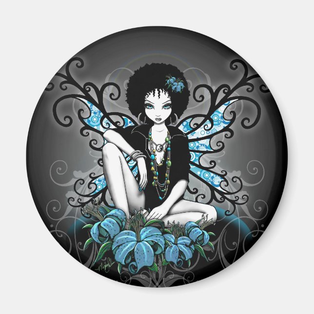 Imã "China" Retro Teal Lillies Fairy Art Magnet (Frente)