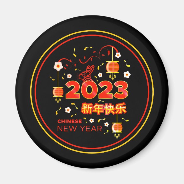 Imã Chinês Ano Novo 2023 Rabbit Vermelho Dourado Negro (Frente)