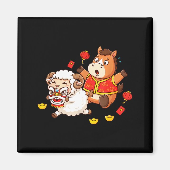 Imã Chinese Horse Sheep Funny Kids Mens Womens Happy N (Frente)