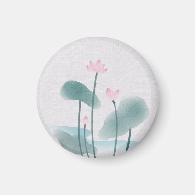 Imã Chinoiserie Chinesa Ink Lash Pintura Lotus Floral (Frente)