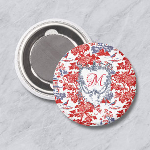 Imã Chinoiserie Vintage Delft Vermelho Azul monograma