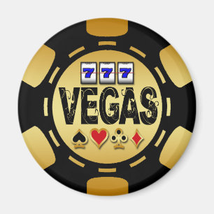 IMÃ CHIP DE POKER DOURADO E PRETO DO VEGAS