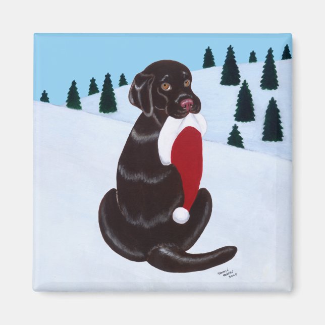 Imã Chocolate Labrador com floco de neve Santa Hat (Frente)