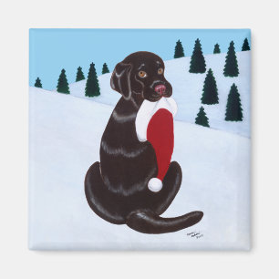 Imã Chocolate Labrador com o floco de neve do chapéu