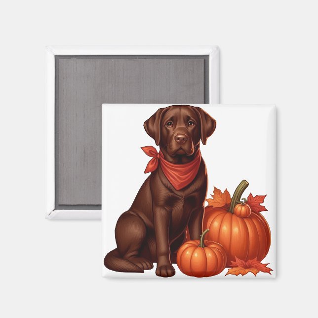 Imã Chocolate Labrador com Red Bandana por Pumpkins (Front/Back)