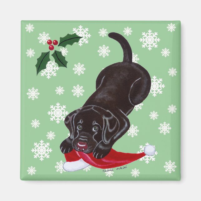 Imã Chocolate Labrador Puppy e Papai Noel Natal (Frente)